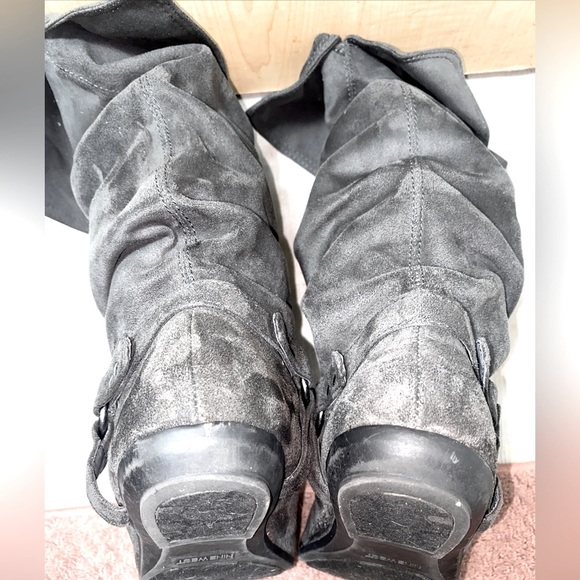Nine West Knee-High Gray Faux-Suede Flat Heel Boots - Picture 3 of 7